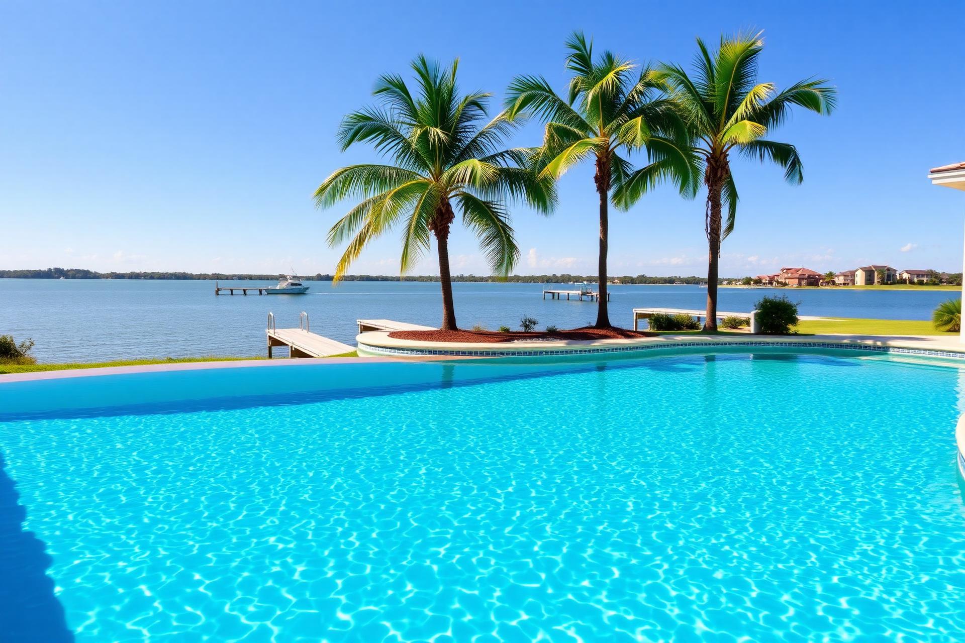 Sparkling clean lakeside pool serviced by Salt and Key Pools in Jacksonville